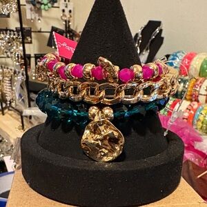 Lilly Pulitzer 3 PC Pink Green Gold Bangle Bracelet Lot